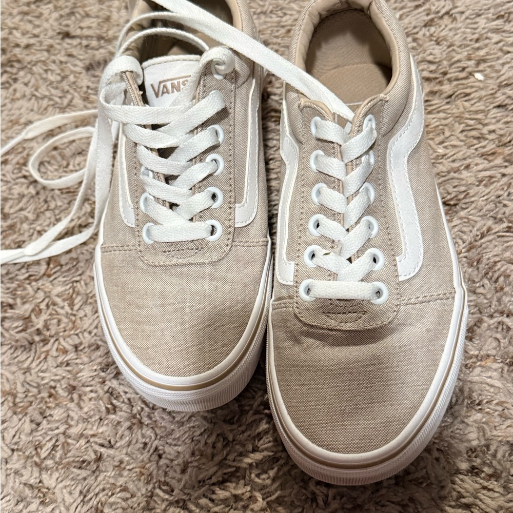 Vans Light Tan Canvas Sneakers with White Trim